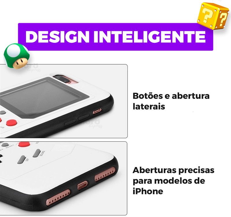 Capa de iPhone RetroCase® com MAIS DE 30 JOGOS nostálgicos + CABO USB DE BRINDE!